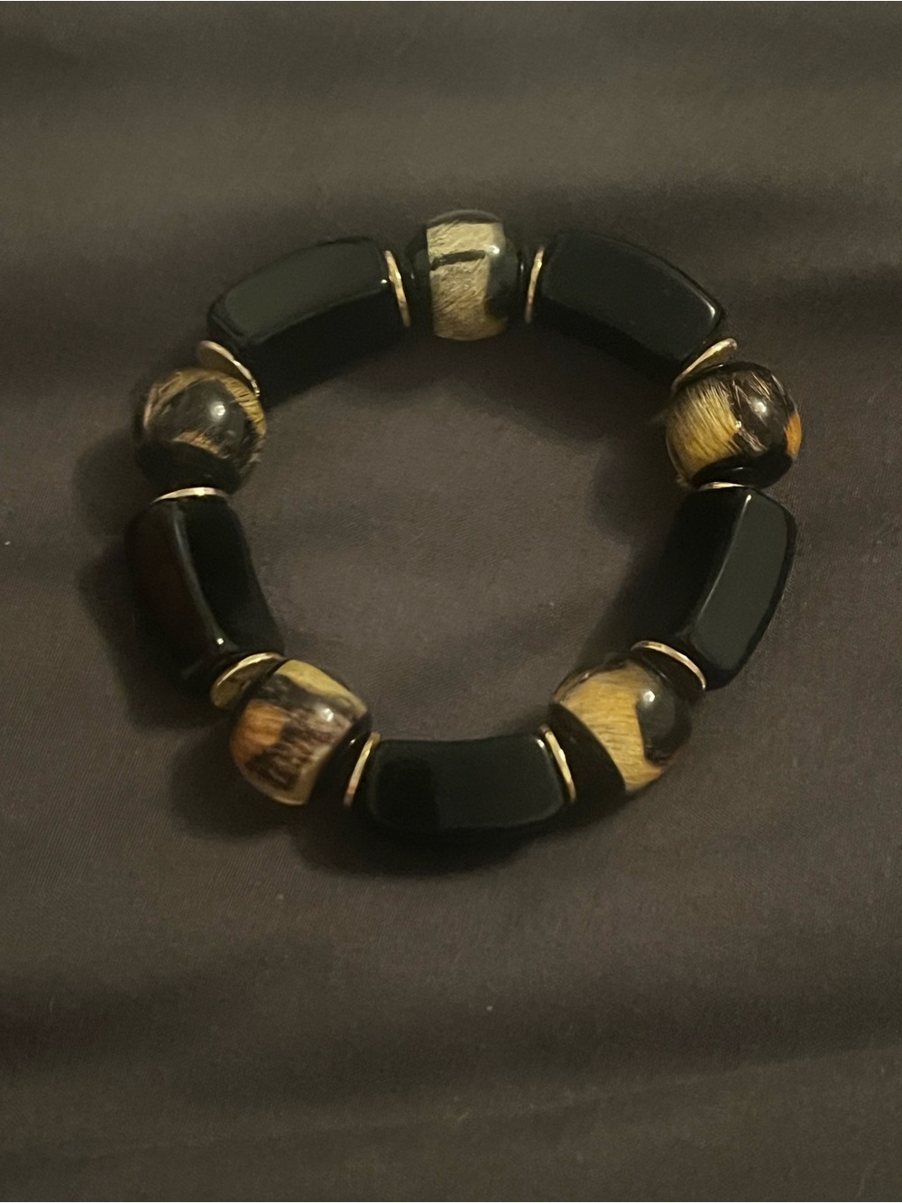 Unk Black and Brown Beaded Stretch Bracelet